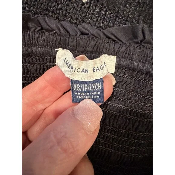 American Eagle Puff-Sleeve Cotton Black Swing Mini Dress Size XS - Picture 6 of 8